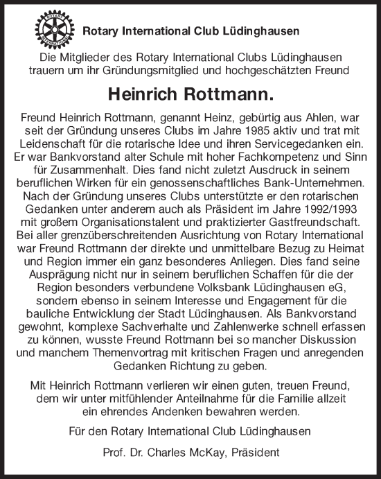 Traueranzeige von Heinrich Rottmann von Ruhr Nachrichten