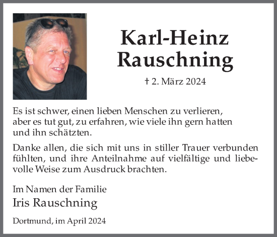Traueranzeige von Karl-Heinz Rauschning 