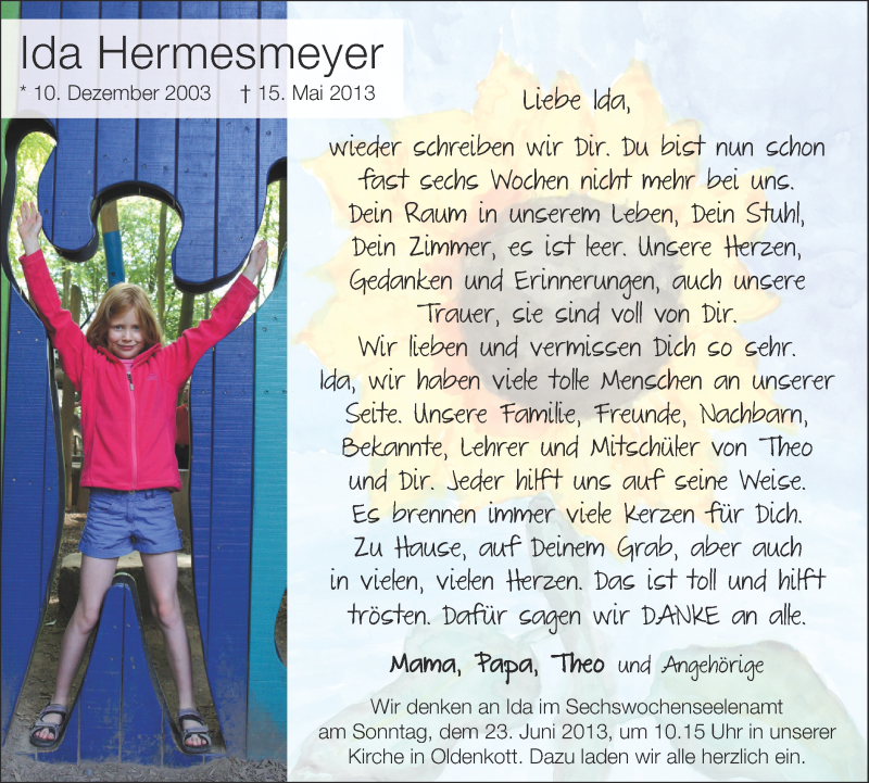  Traueranzeige für Ida Hermesmeyer vom 19.06.2013 aus Münstersche Zeitung und Münsterland Zeitung