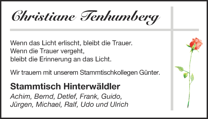  Traueranzeige für Christiane Tenhumberg vom 21.09.2013 aus Münstersche Zeitung und Münsterland Zeitung