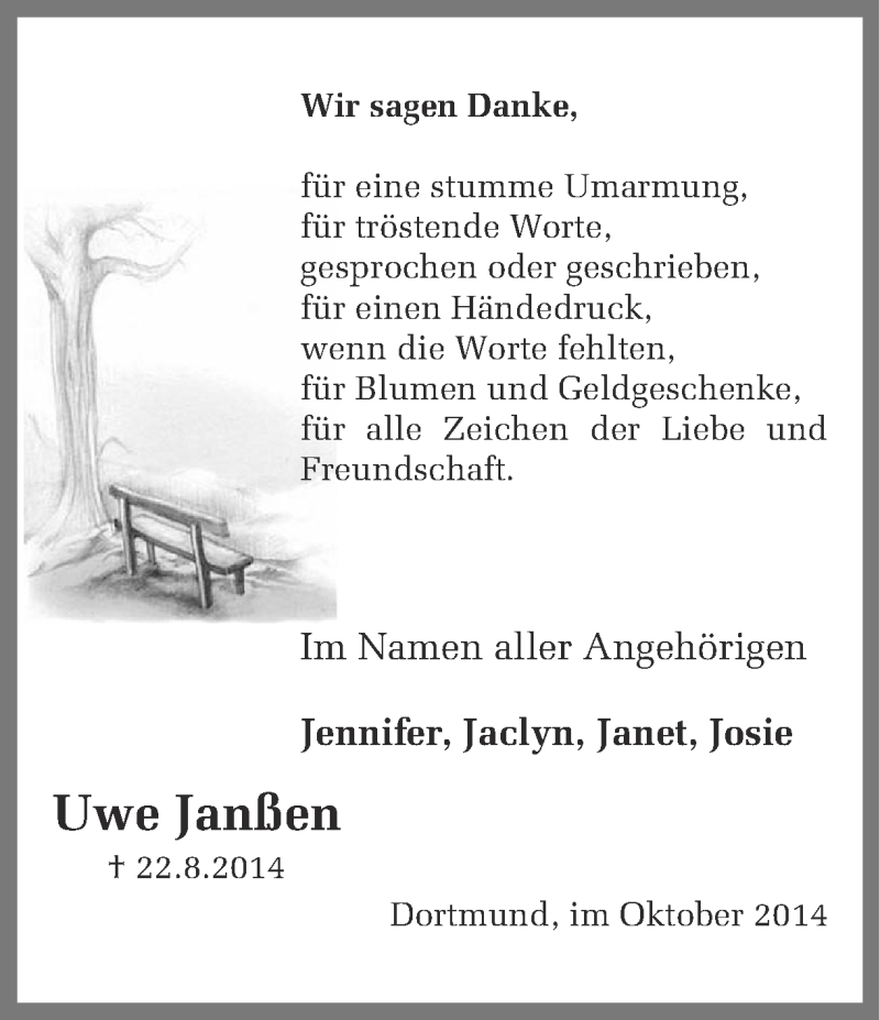  Traueranzeige für Uwe Janßen vom 04.10.2014 aus Ruhr Nachrichten