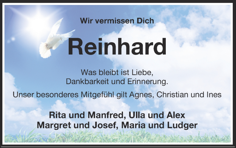  Traueranzeige für Reinhard Vinkelau vom 21.11.2014 aus Münstersche Zeitung und Münsterland Zeitung