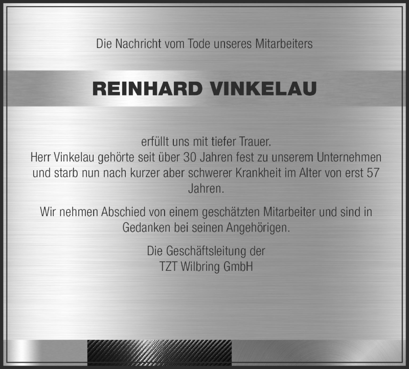  Traueranzeige für Reinhard Vinkelau vom 22.11.2014 aus Münstersche Zeitung und Münsterland Zeitung