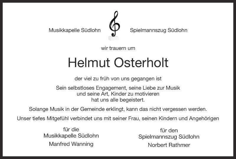  Traueranzeige für Helmut Osterholt vom 16.07.2014 aus Münstersche Zeitung und Münsterland Zeitung