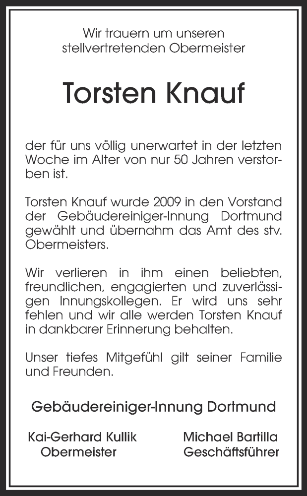  Traueranzeige für Torsten Knauf vom 02.09.2014 aus Ruhr Nachrichten