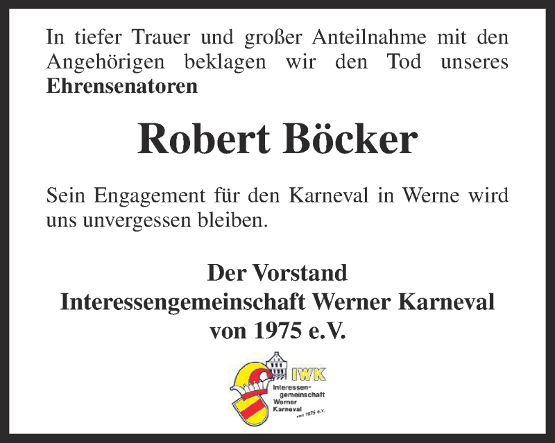  Traueranzeige für Robert Böcker vom 19.09.2014 aus Ruhr Nachrichten