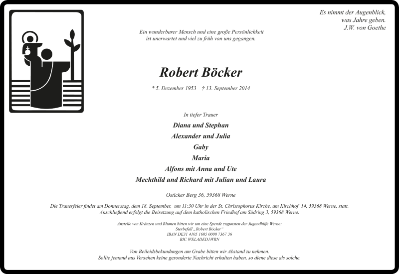 Traueranzeige für Robert Böcker vom 17.09.2014 aus Ruhr Nachrichten