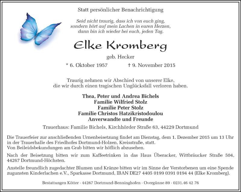  Traueranzeige für Elke Kromberg vom 27.11.2015 aus Ruhr Nachrichten