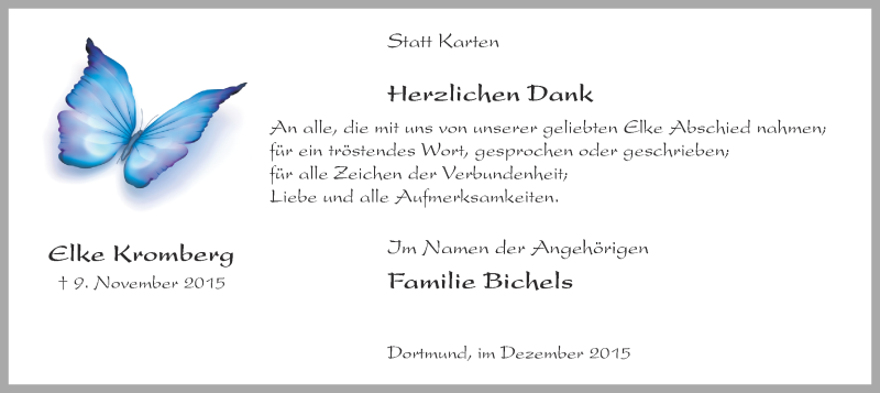  Traueranzeige für Elke Kromberg vom 12.12.2015 aus Ruhr Nachrichten