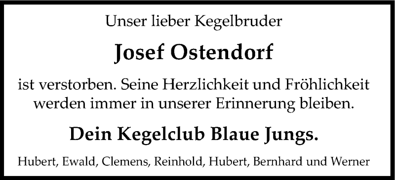  Traueranzeige für Josef Ostendorf vom 13.02.2015 aus Münstersche Zeitung und Münsterland Zeitung