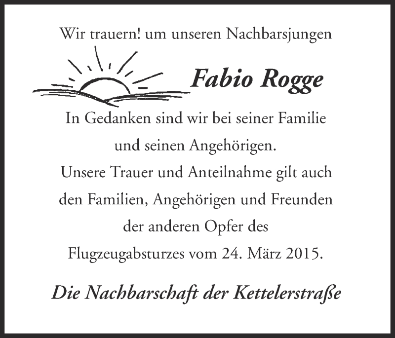  Traueranzeige für Fabio Rogge vom 31.03.2015 aus 