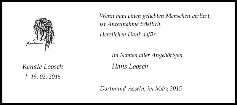  Traueranzeige für Renate Loosch vom 07.03.2015 aus Ruhr Nachrichten