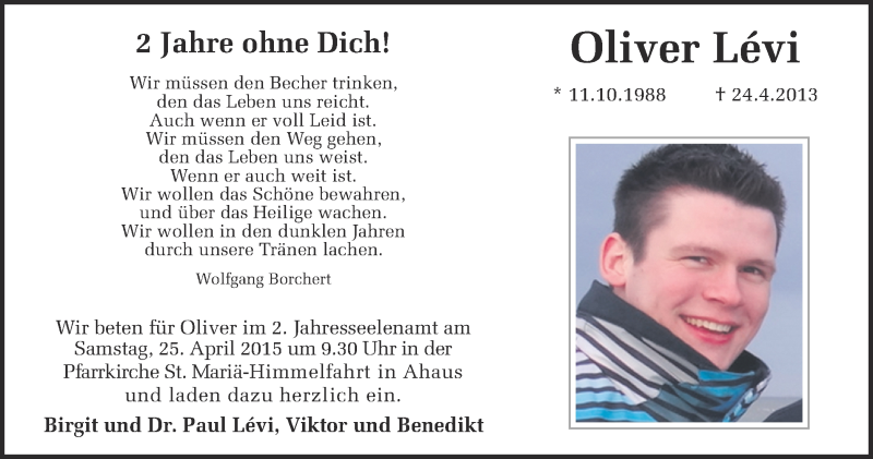  Traueranzeige für Oliver Levi vom 24.04.2015 aus Münstersche Zeitung und Münsterland Zeitung