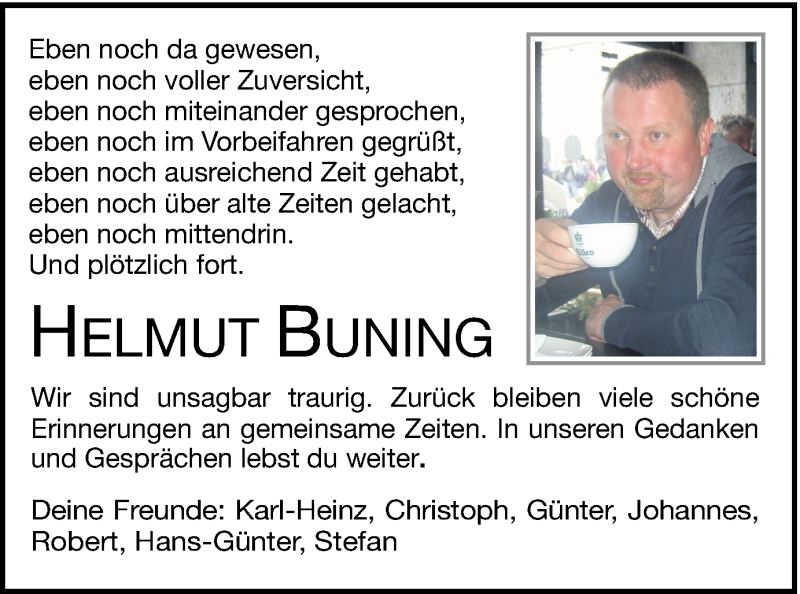  Traueranzeige für Helmut Buning vom 05.10.2016 aus Münstersche Zeitung und Münsterland Zeitung