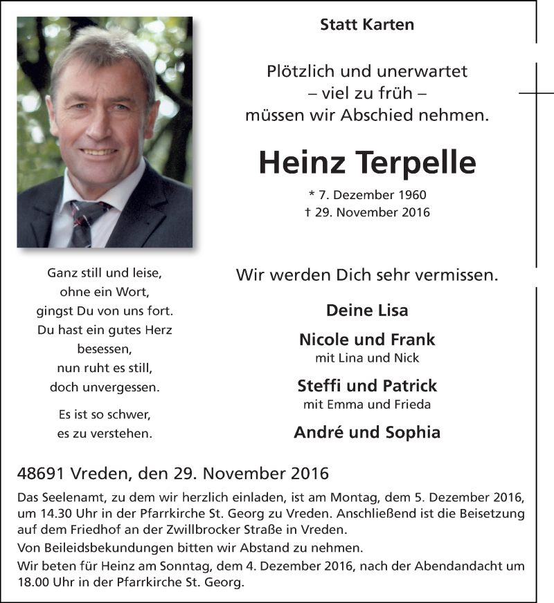  Traueranzeige für Heinz Terpelle vom 02.12.2016 aus Münstersche Zeitung und Münsterland Zeitung