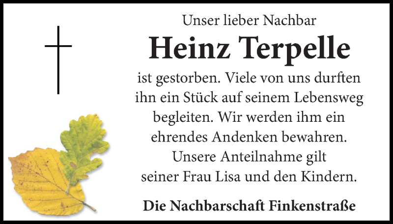  Traueranzeige für Heinz Terpelle vom 03.12.2016 aus Münstersche Zeitung und Münsterland Zeitung
