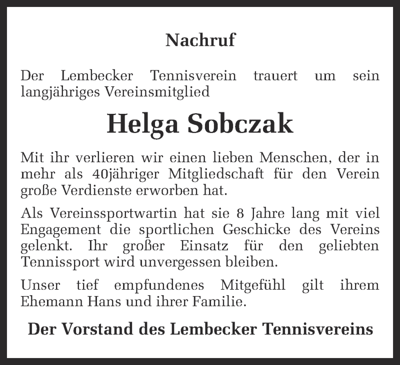  Traueranzeige für Helga Sobczak vom 28.06.2016 aus Ruhr Nachrichten und Dorstener Zeitung