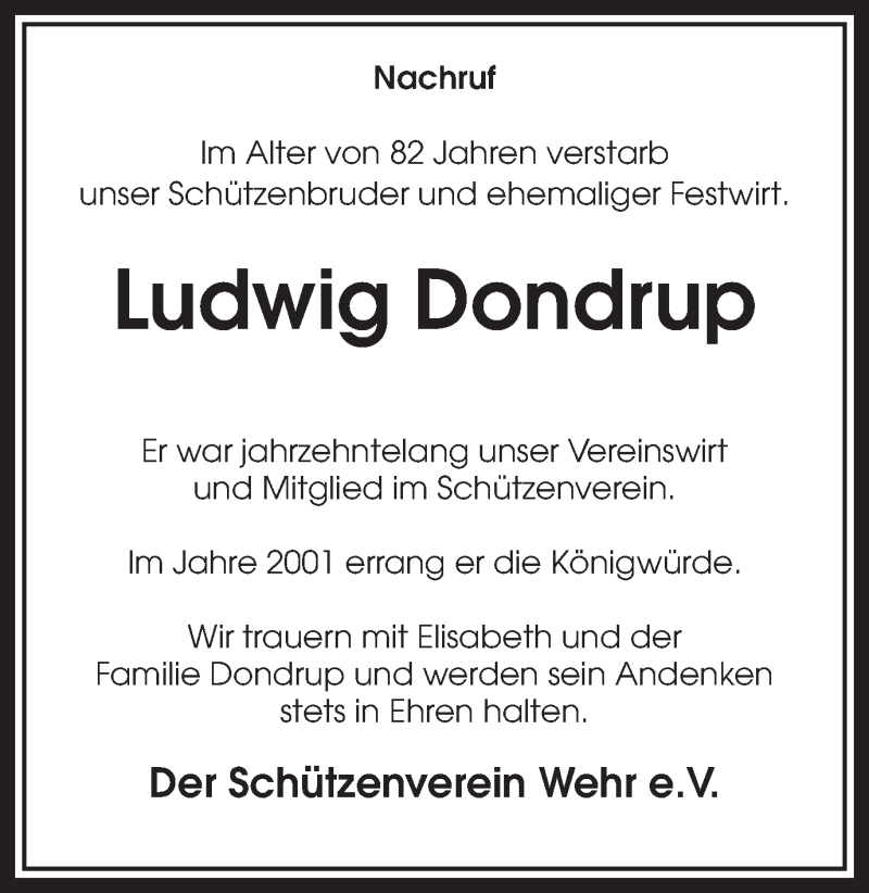  Traueranzeige für Ludwig Dondrup vom 21.12.2017 aus Münstersche Zeitung und Münsterland Zeitung