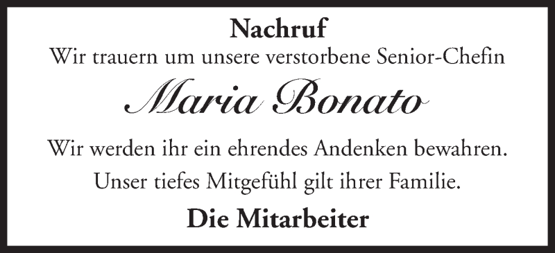  Traueranzeige für Maria Bonato vom 15.12.2017 aus Münstersche Zeitung und Münsterland Zeitung
