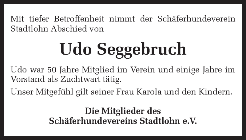  Traueranzeige für Udo Seggebruch vom 28.12.2017 aus Münstersche Zeitung und Münsterland Zeitung
