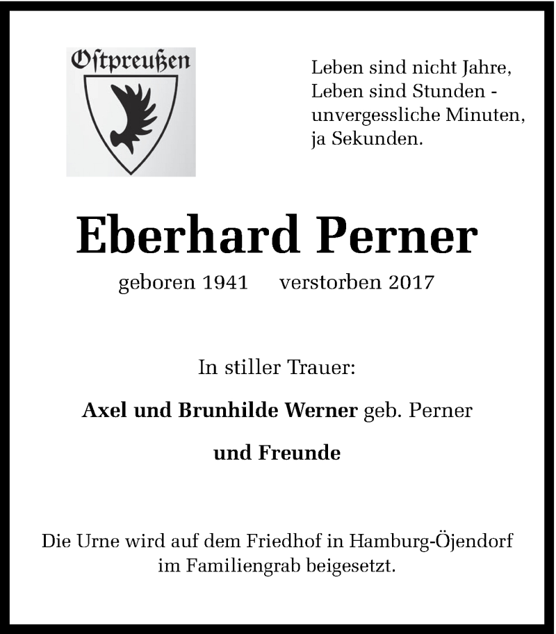  Traueranzeige für Eberhard Perner vom 28.04.2017 aus Ruhr Nachrichten