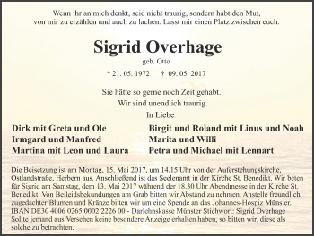 Traueranzeige von Sigrid Overhage von Ruhr Nachrichten