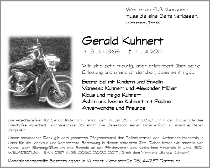  Traueranzeige für Gerold Kuhnert vom 12.07.2017 aus Ruhr Nachrichten