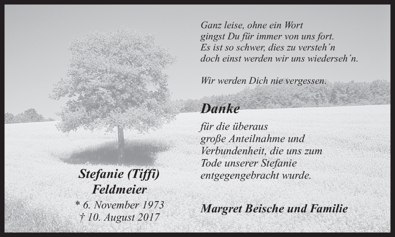  Traueranzeige für Stefanie Feldmeier vom 16.09.2017 aus Ruhr Nachrichten