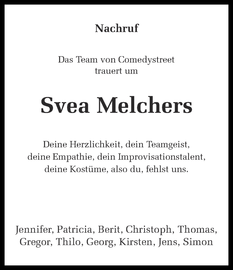  Traueranzeige für Svea Melchers vom 21.02.2018 aus Ruhr Nachrichten