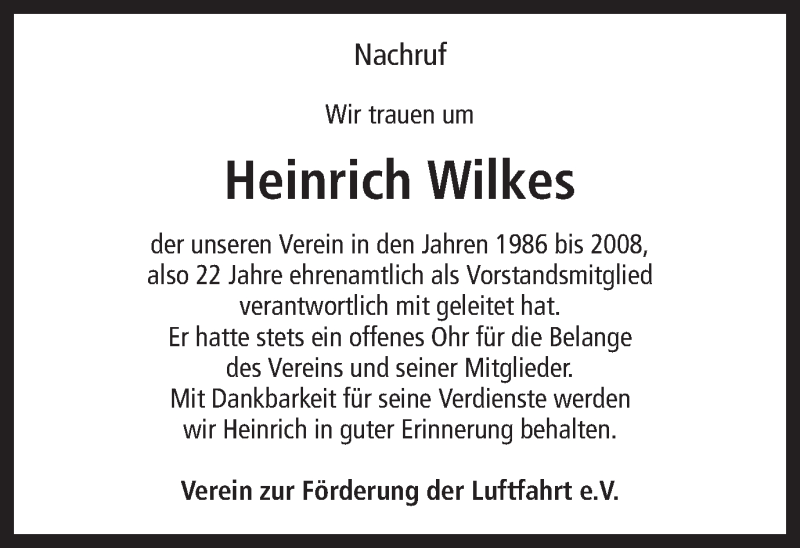  Traueranzeige für Heinrich Wilkes vom 14.02.2018 aus Münstersche Zeitung und Münsterland Zeitung