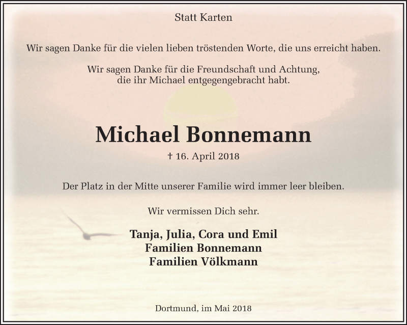  Traueranzeige für Michael Bonnemann vom 19.05.2018 aus Ruhr Nachrichten