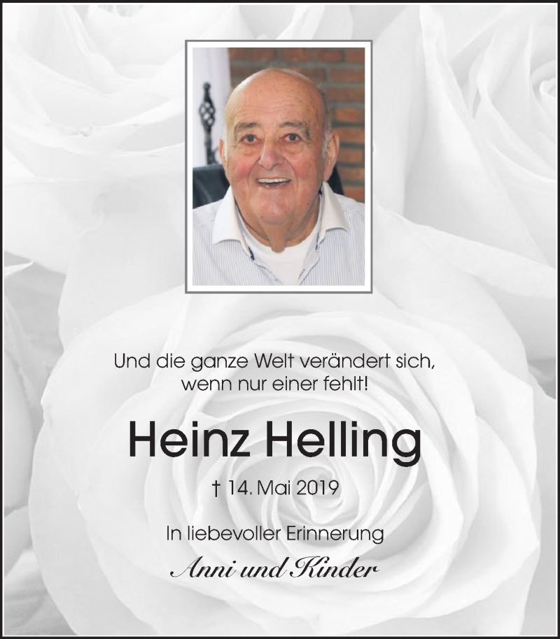  Traueranzeige für Heinz Helling vom 14.05.2020 aus Münstersche Zeitung und Münsterland Zeitung