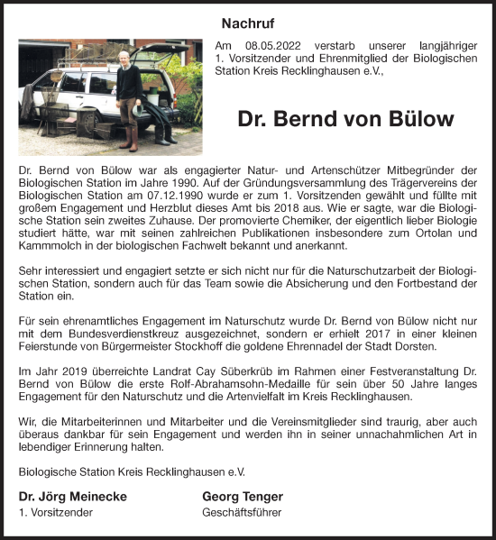 Traueranzeige von Bernd von Bülow von Ruhr Nachrichten und Dorstener Zeitung