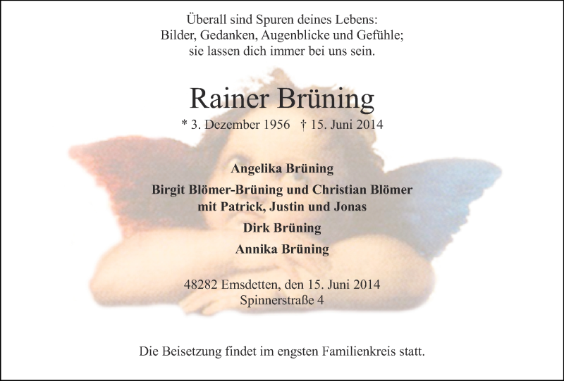  Traueranzeige für Rainer Brüning vom 24.06.2014 aus 