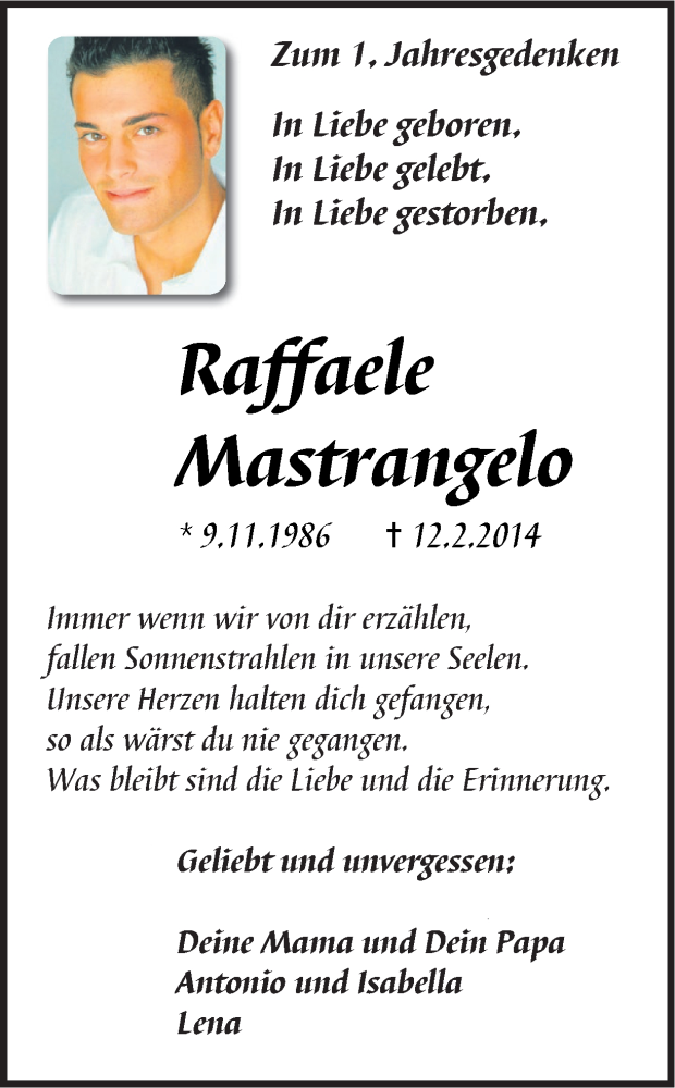  Traueranzeige für Raffaele Mastrangelo vom 12.02.2015 aus Ruhr Nachrichten
