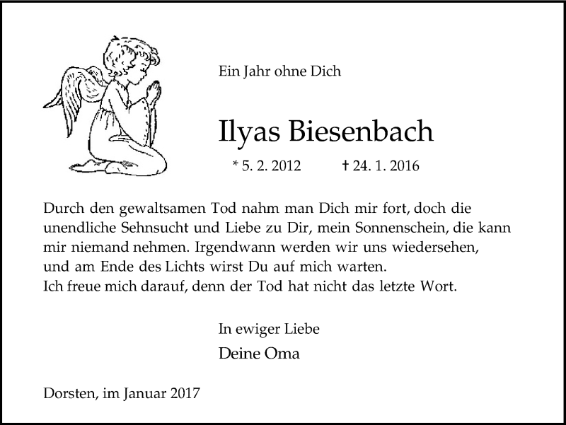  Traueranzeige für Ilyas Biesenbach vom 24.01.2017 aus Ruhr Nachrichten und Dorstener Zeitung