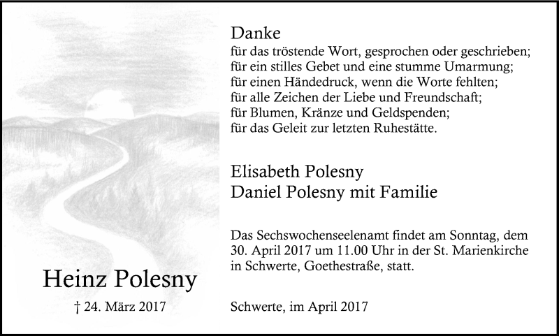  Traueranzeige für Heinz Polesny vom 28.04.2017 aus Ruhr Nachrichten