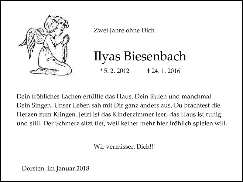  Traueranzeige für Ilyas Biesenbach vom 24.01.2018 aus Ruhr Nachrichten und Dorstener Zeitung