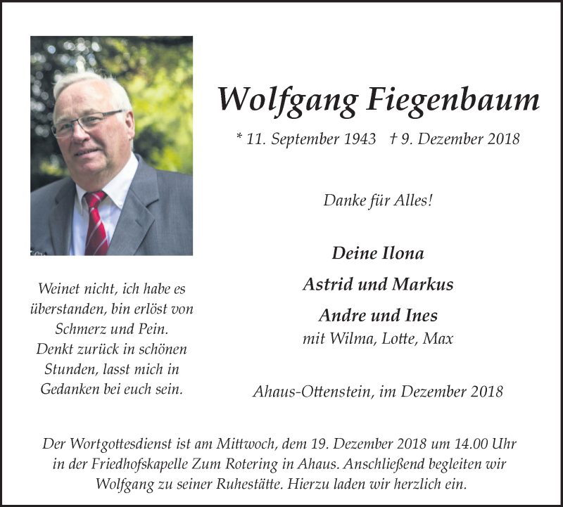  Traueranzeige für Wolfgang Fiegenbaum vom 15.12.2018 aus Münstersche Zeitung und Münsterland Zeitung