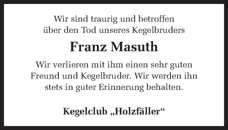  Traueranzeige für Franz Masuth vom 23.04.2018 aus Münstersche Zeitung und Münsterland Zeitung