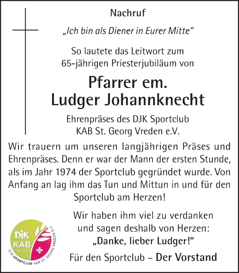  Traueranzeige für Ludger Johannknecht vom 09.08.2018 aus Münstersche Zeitung und Münsterland Zeitung