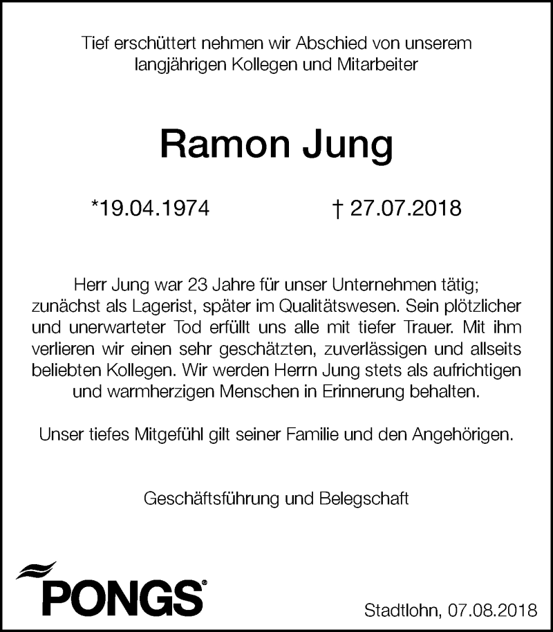  Traueranzeige für Ramon Jung vom 07.08.2018 aus Münstersche Zeitung und Münsterland Zeitung