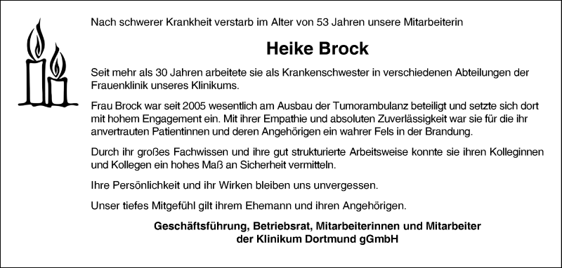  Traueranzeige für Heike Brock vom 26.01.2019 aus Ruhr Nachrichten