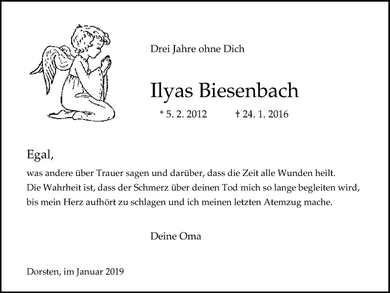  Traueranzeige für Ilyas Biesenbach vom 24.01.2019 aus Ruhr Nachrichten und Dorstener Zeitung