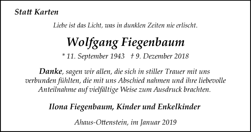  Traueranzeige für Wolfgang Fiegenbaum vom 12.01.2019 aus Münstersche Zeitung und Münsterland Zeitung