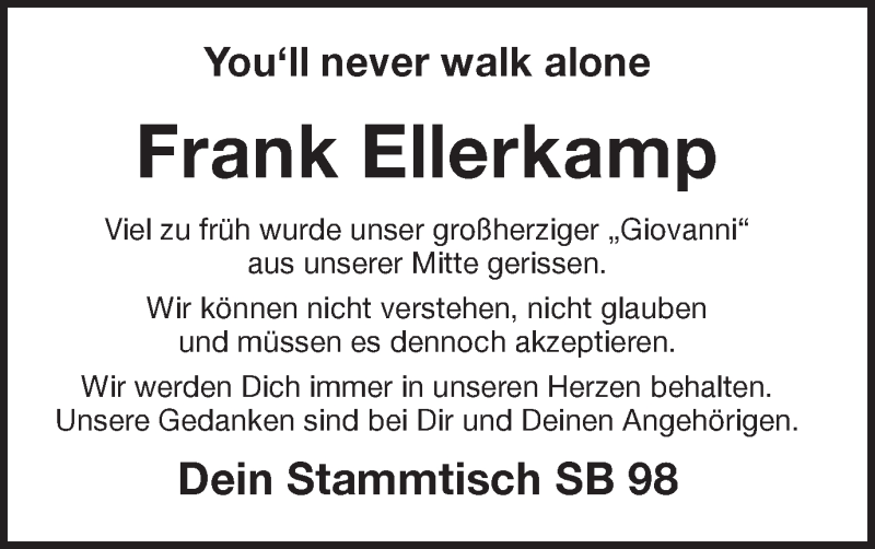  Traueranzeige für Frank Ellerkamp vom 28.02.2019 aus Münstersche Zeitung und Münsterland Zeitung