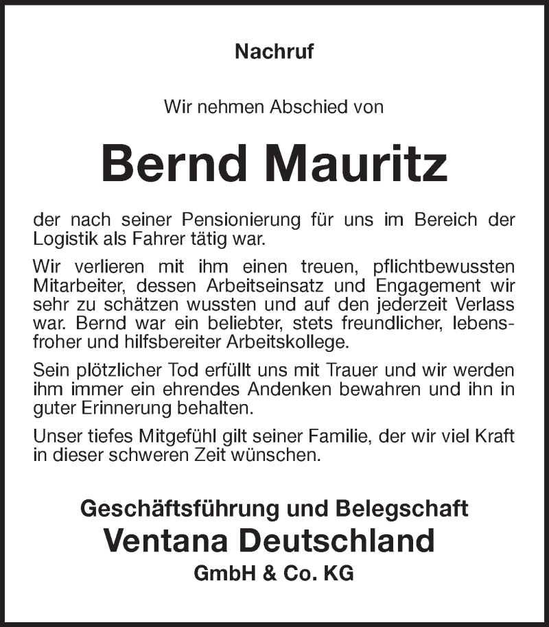  Traueranzeige für Bernd Mauritz vom 22.03.2019 aus Münstersche Zeitung und Münsterland Zeitung